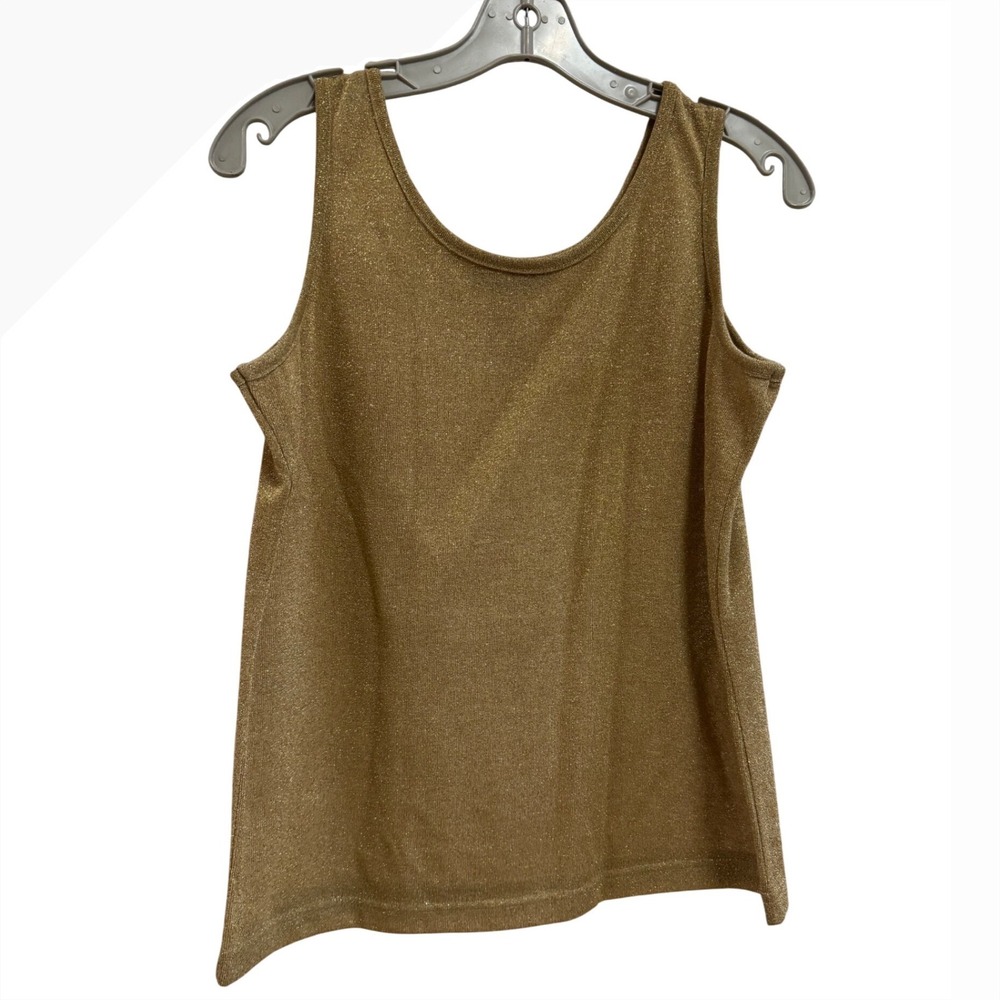 Western Connection Gold Metallic Knit Tank Top Scoop Neck Vintage Sleeveless‎ M